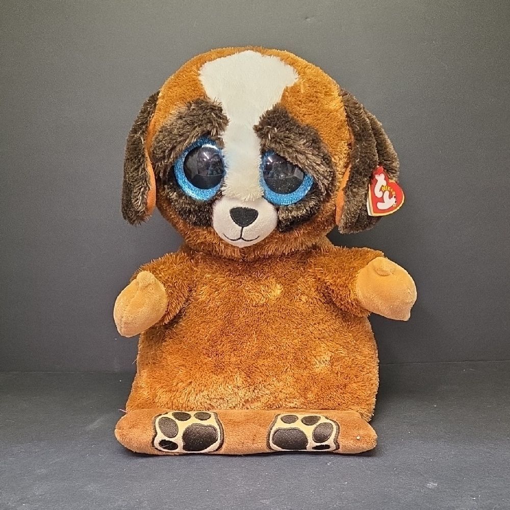 Ty‎ Peek A Boos Plush Pups Dog Phone Holder Brown Blue Eyes Stuffed Animal Toy